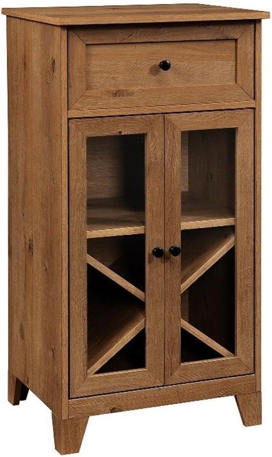 20" English Oak Glass-Door Bar Cabinet with Drawer