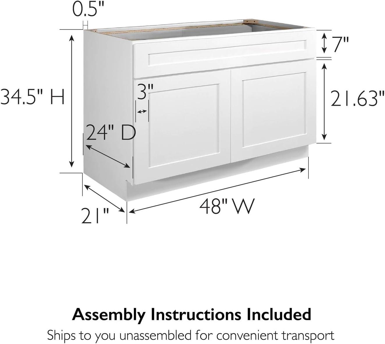 Design House 561514 Brookings Unassembled Shaker Sink Base Kitchen Cabinet 48x34.5x24, White