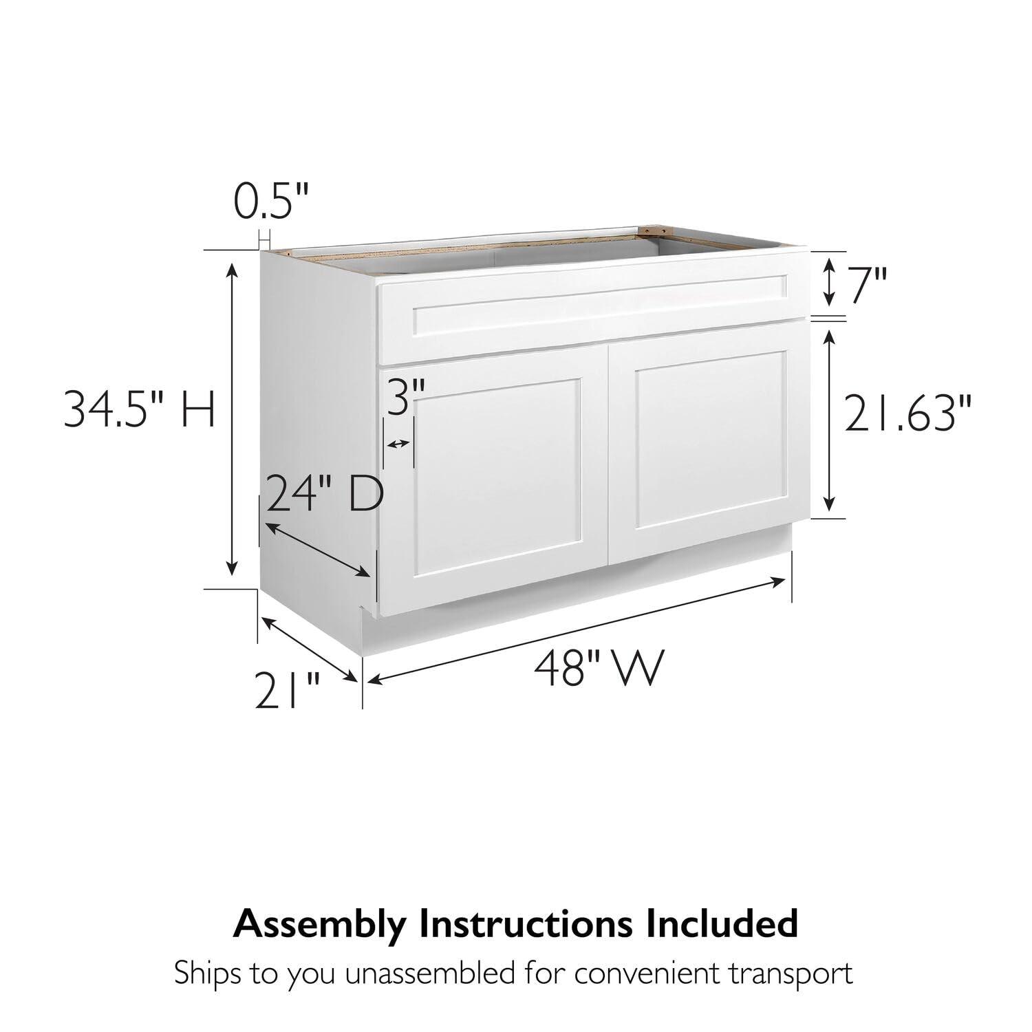 Design House 561514 Brookings Unassembled Shaker Sink Base Kitchen Cabinet 48x34.5x24, White