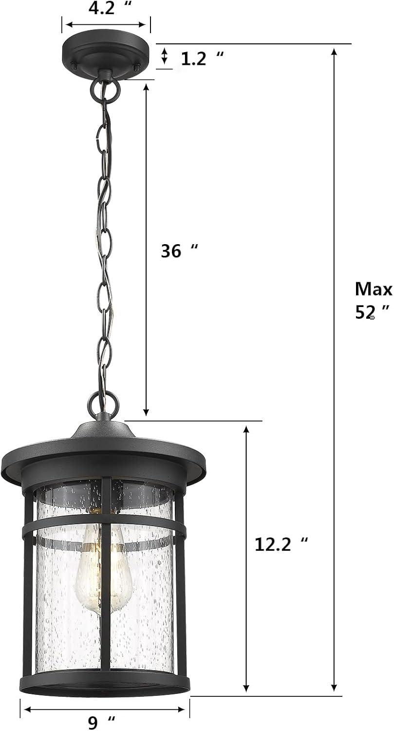 Black Seeded Glass Outdoor Hanging Lantern Light