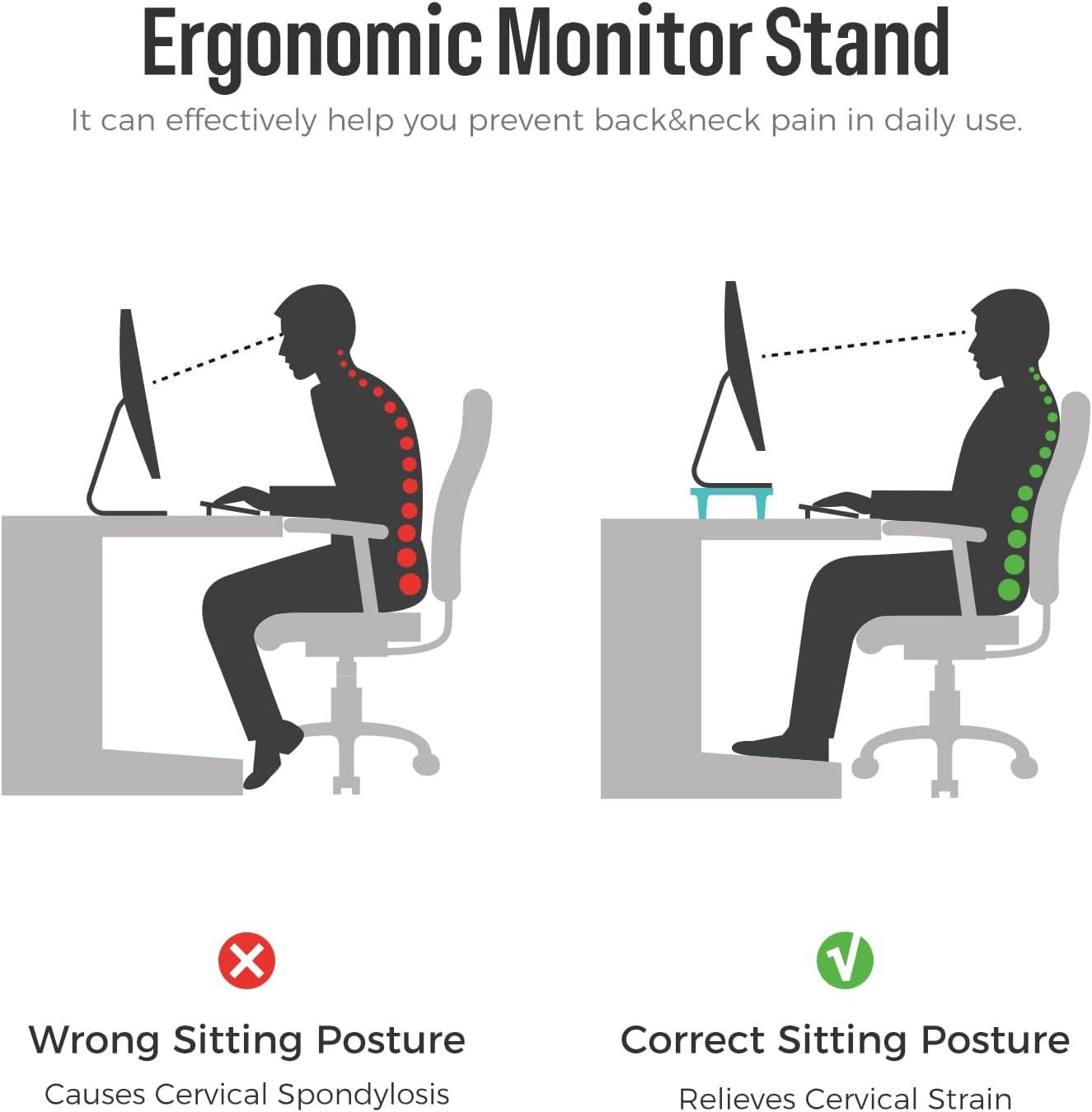 Natural Wood Adjustable Monitor Stand Riser with White Legs