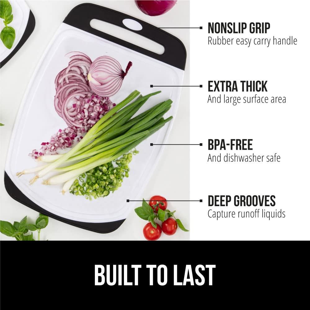 GORILLA GRIP Oversized 100% BPA Free Reversible Kitchen Cutting Board Set of 3, Juice Grooves, Dishwasher Safe, Almond
