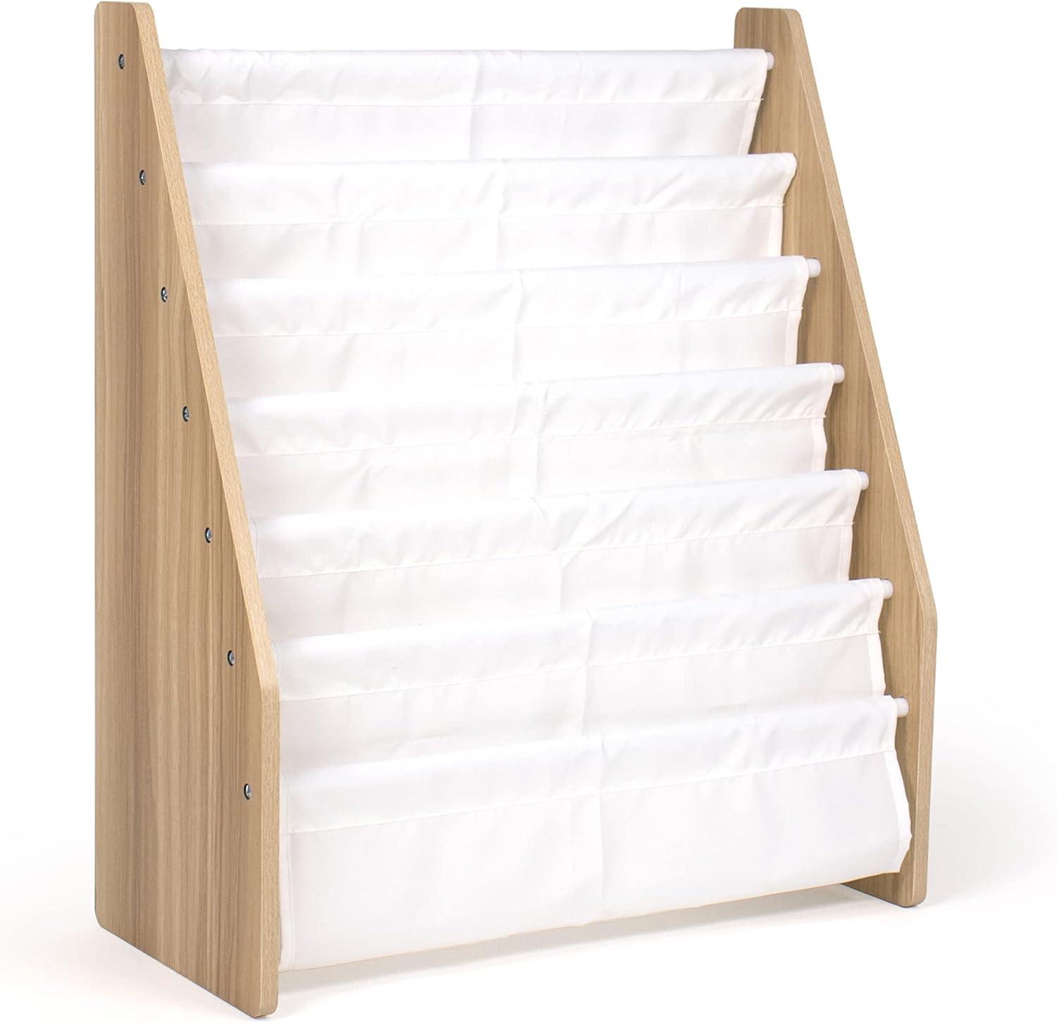 Kids' Supersize 6 Tier Bookrack White/Natural - Humble Crew: Sling Book Rack, MDF Frame, Divided Storage, 30" Height