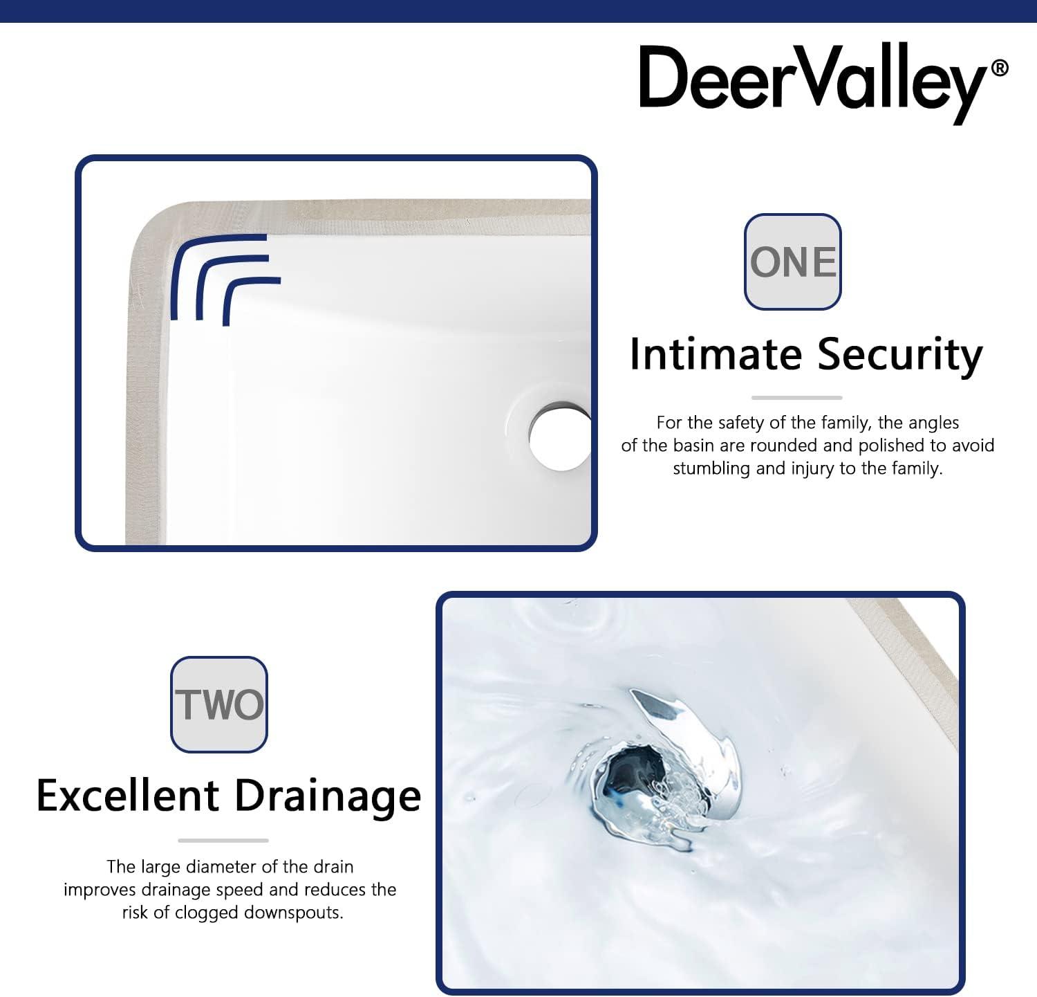 DeerValley Ally 21" x 15'' Undermount Bathroom Sink, Rectangular Bathroom Sink with Overflow