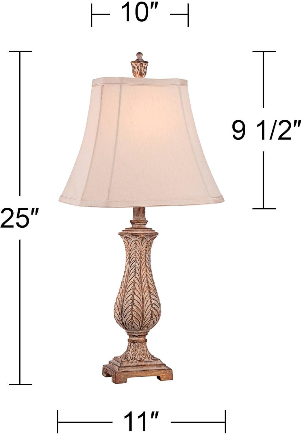 Regency Hill Country Cottage Table Lamp 25" High Antique Gold Leaves Petite Vase Off White Rectangular Shade for Living Room Family Bedroom