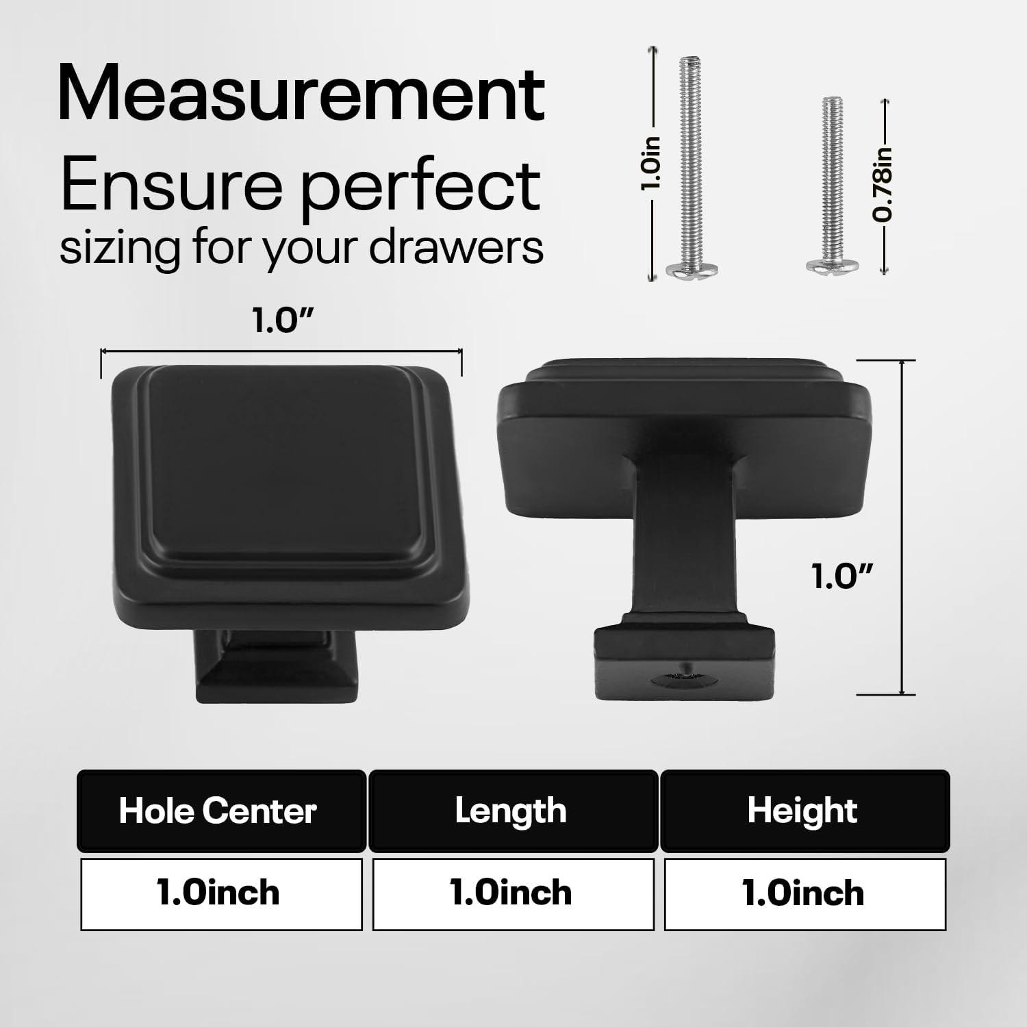 Single Hole Drawer Knobs - 10 Pack Black Cabinet Knobs - Square Dresser Knobs Dresser Handles Closet Door Knobs - Kitchen Cabinet Knobs - Cabinet Hardware