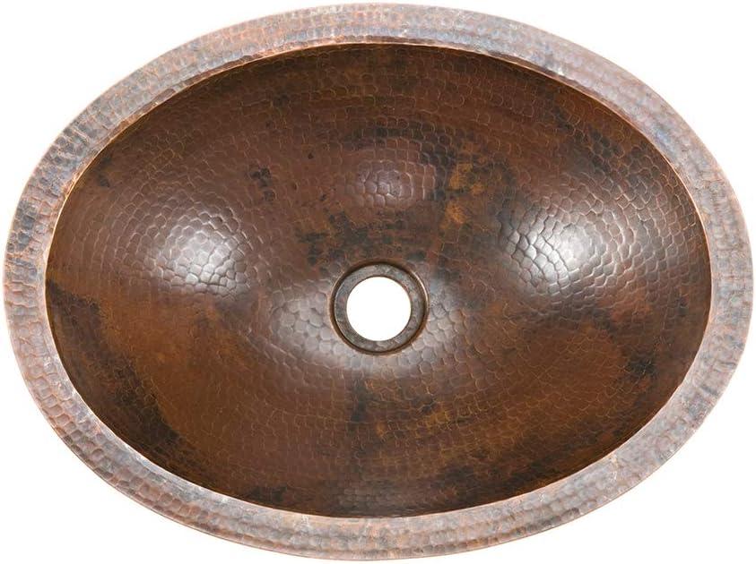 17" Oval Under Counter Hammered Copper Bathroom Sink