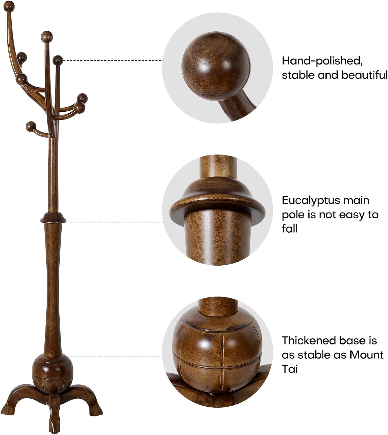 Lucky Monet Tree-branch Freestanding Rubberwood Coat Rack with 8 Hooks