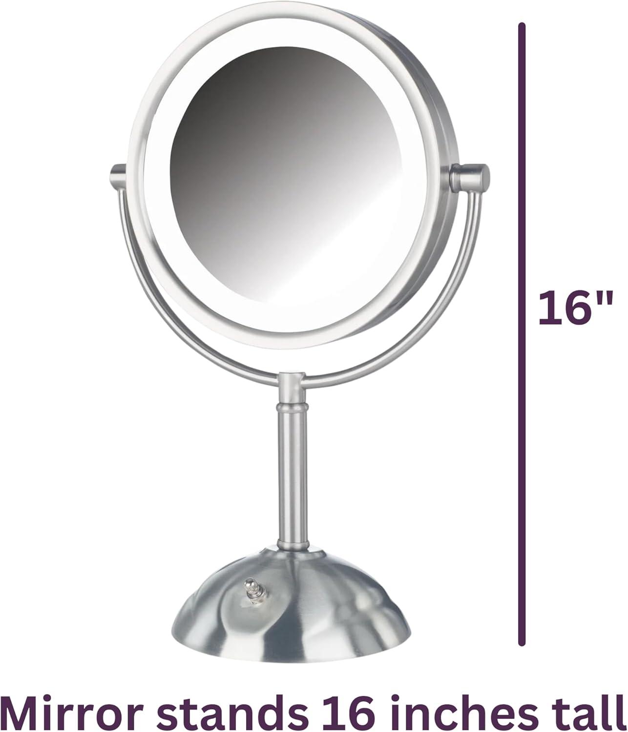 JERDON 8.5" Diameter LED Lighted Tabletop Makeup Mirror - 1X and 8X Magnification - Chrome Finish - Plug In - Model HL8808CL