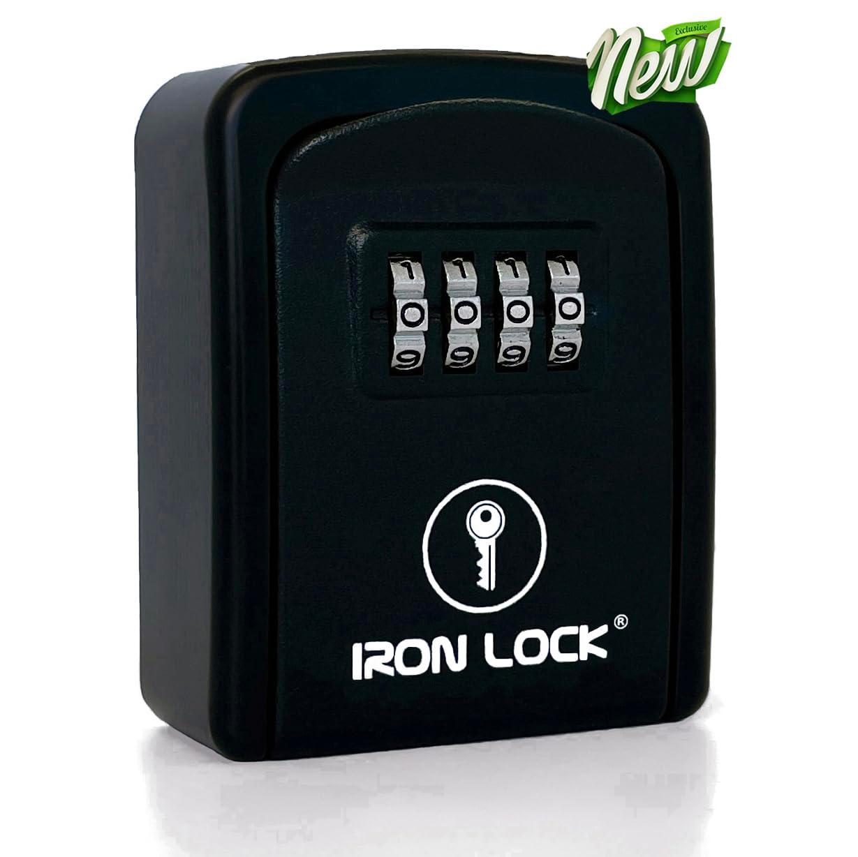 Iron Lock - Small Wall Mount Key Lock Box with 4-Digit Combo Resettable Code, Waterproof Lockbox