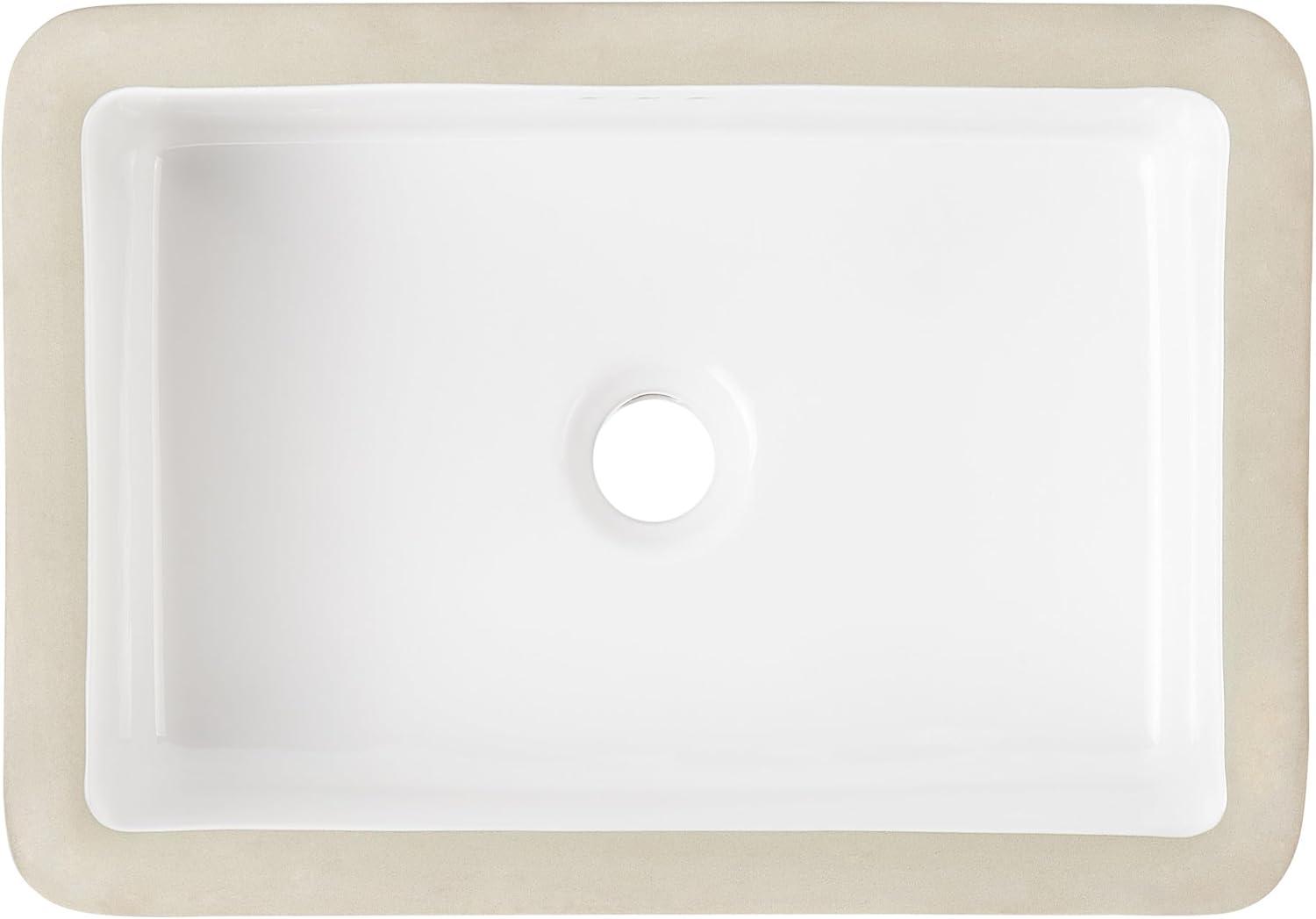 18" Destin White Porcelain Rectangular Undermount Bathroom Sink with Overflow