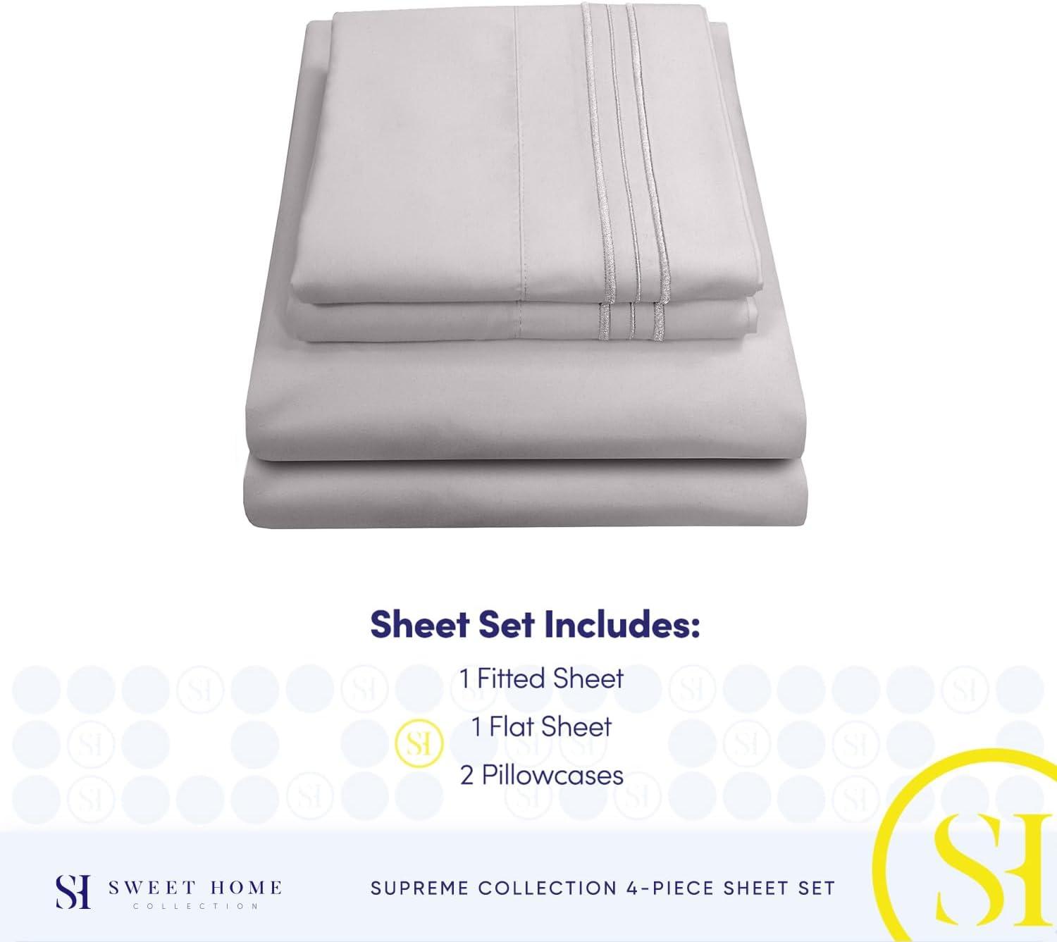 5 Piece Sheet Set, Ultra Soft 1800 Series Collection - Split King, Silver