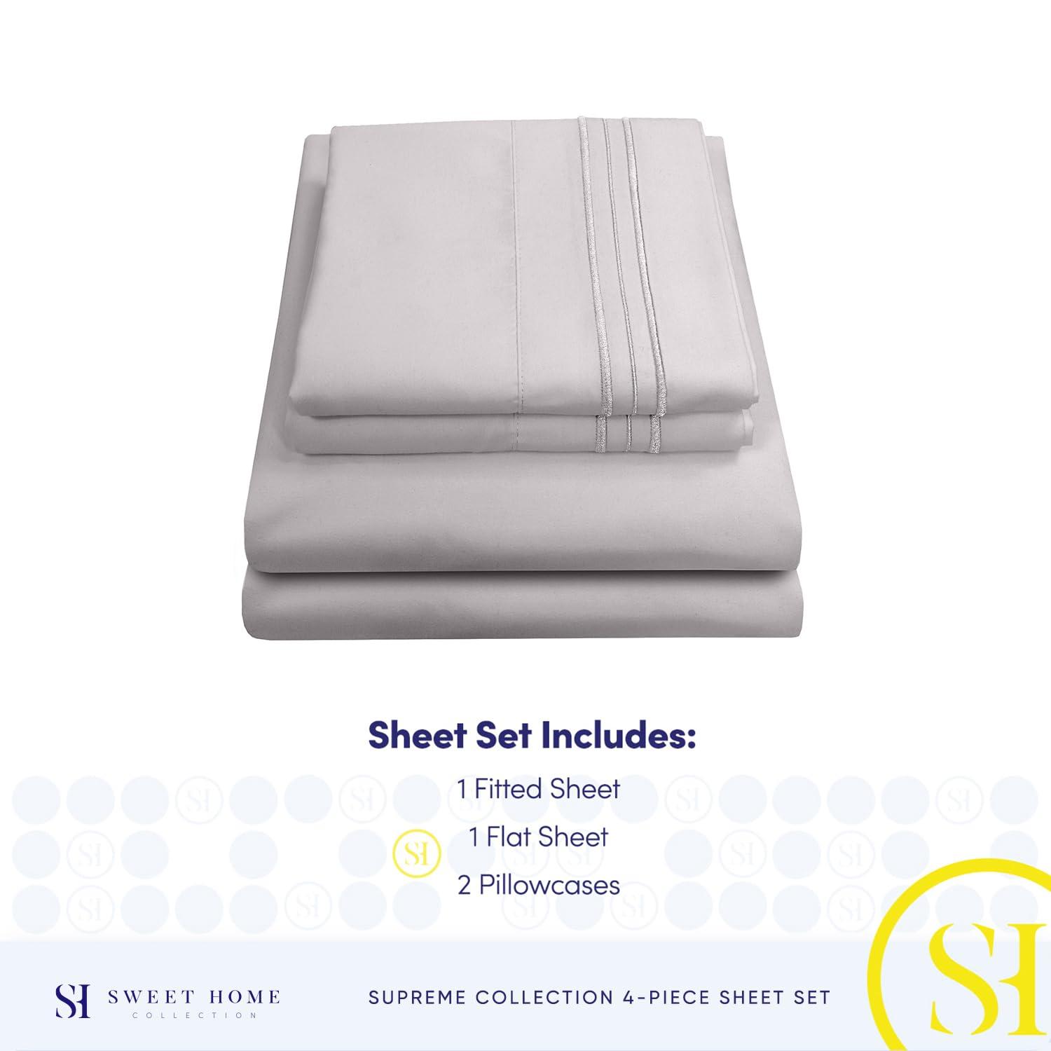 5 Piece Sheet Set, Ultra Soft 1800 Series Collection - Split King, Silver