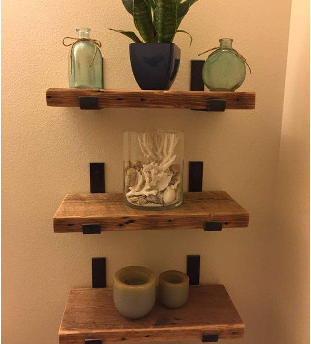 Shelf Brackets 8 Inch, Heavy Duty Black Metal Floating Shelf Bracket, Rustic Farmhouse Decorative Iron L Bracket with Lip/Hook, J Brackets Wall Angel Corner Brace for Wood Shelves - 6 Pack