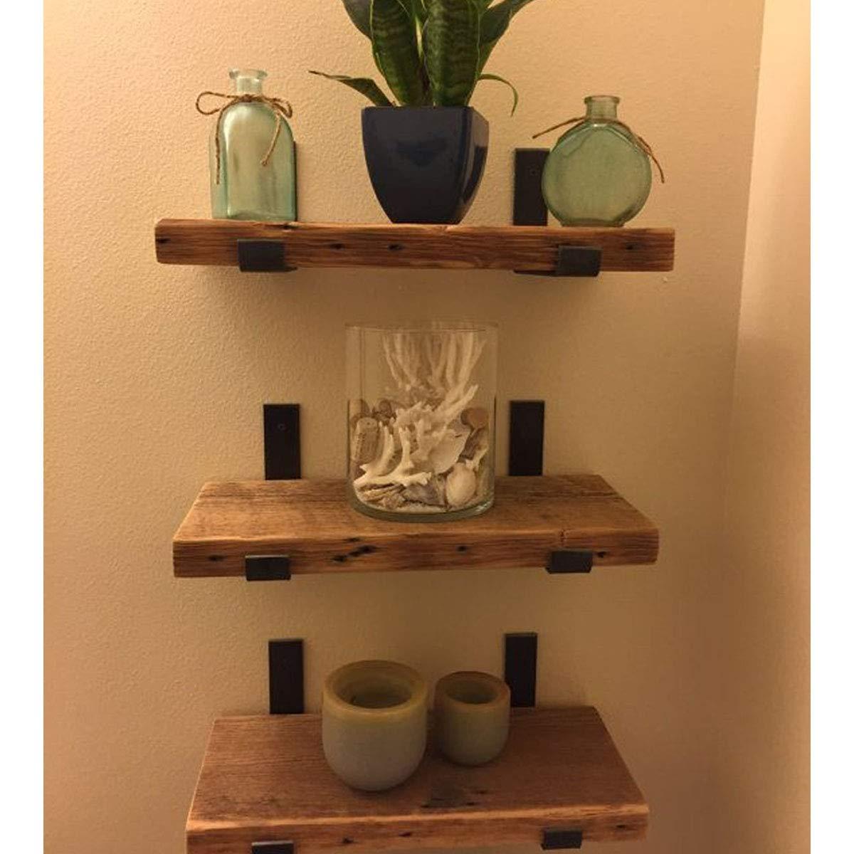 Shelf Brackets 8 Inch, Heavy Duty Black Metal Floating Shelf Bracket, Rustic Farmhouse Decorative Iron L Bracket with Lip/Hook, J Brackets Wall Angel Corner Brace for Wood Shelves - 6 Pack