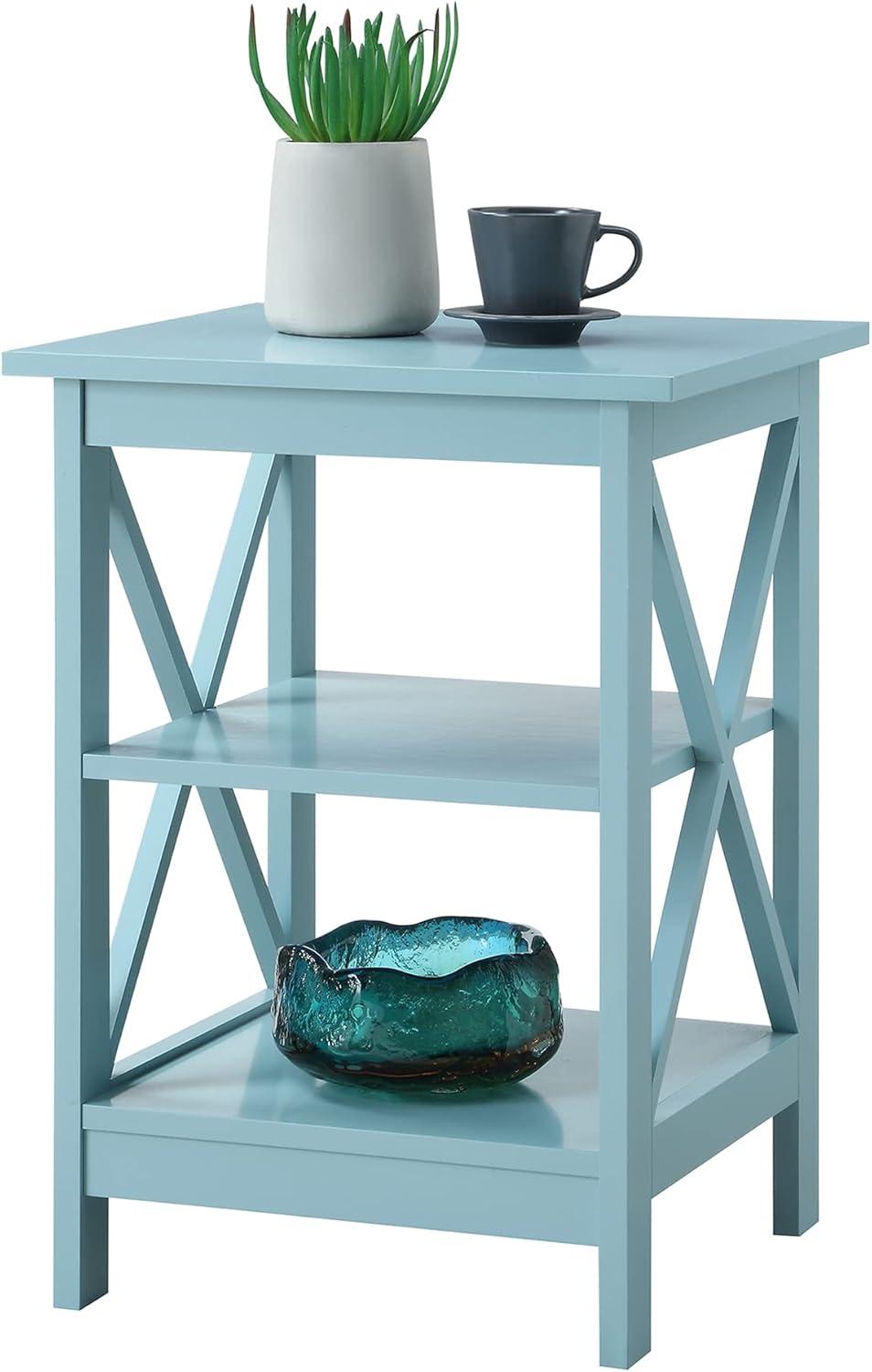 Sea Foam 16" Square Wood End Table with Shelves