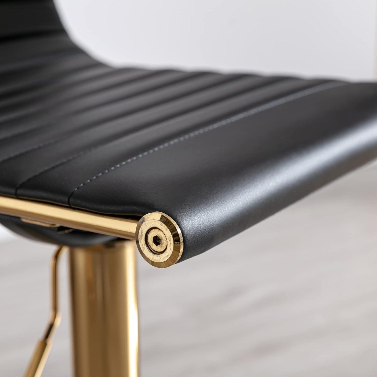Flash Furniture Modern Black Vinyl Adjustable Bar Stool with Back, Counter Height Swivel Stool with Gold Pedestal Base, Set of 2