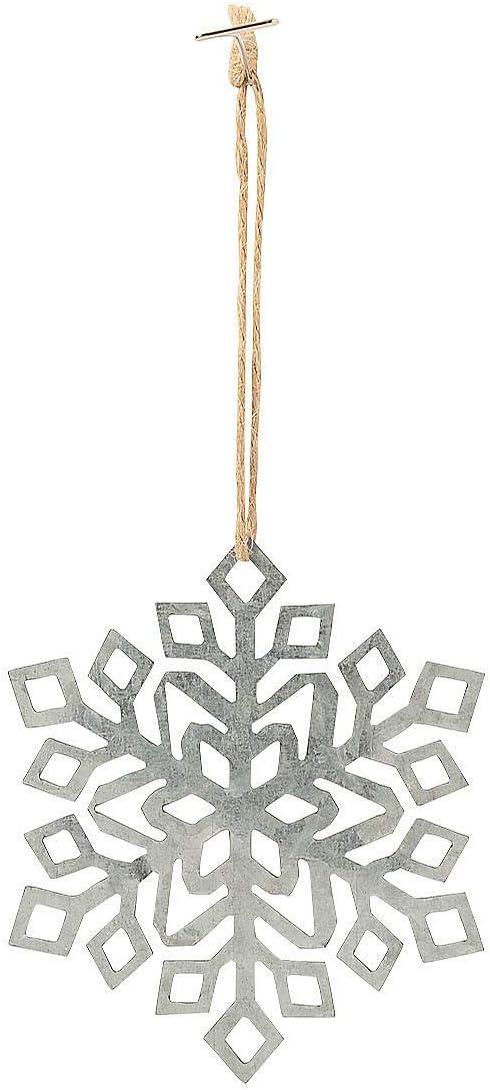 Silver Metal Snowflake Hanging Ornaments Set of 12