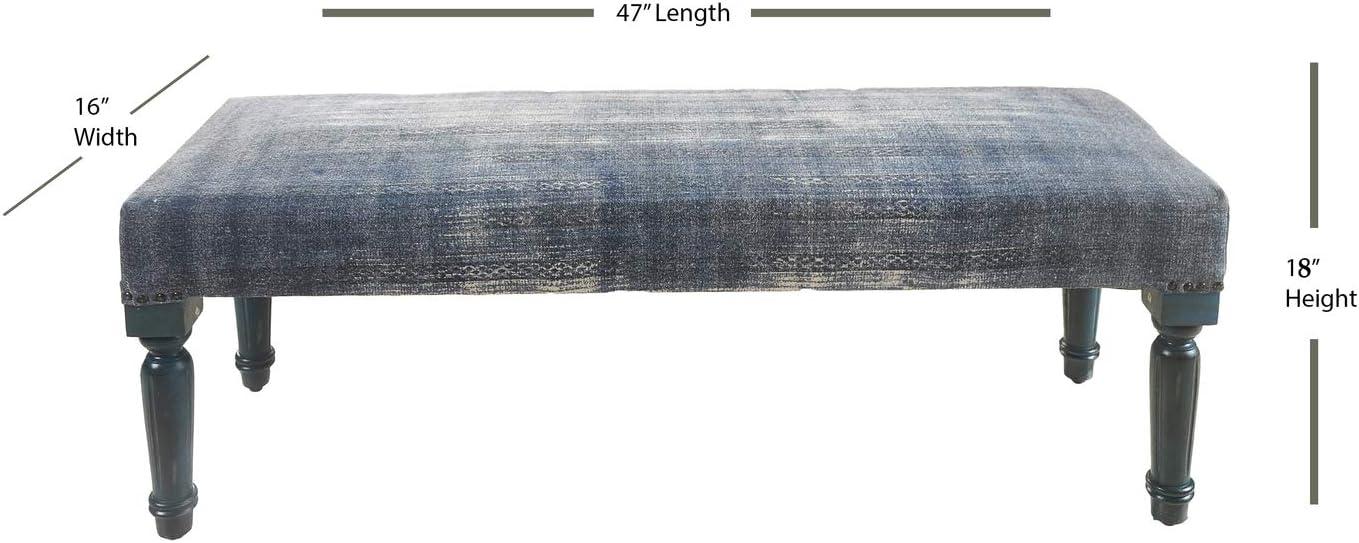 LR Home Bryant 47" Upholstered Accent Bench, Blue Abtsract