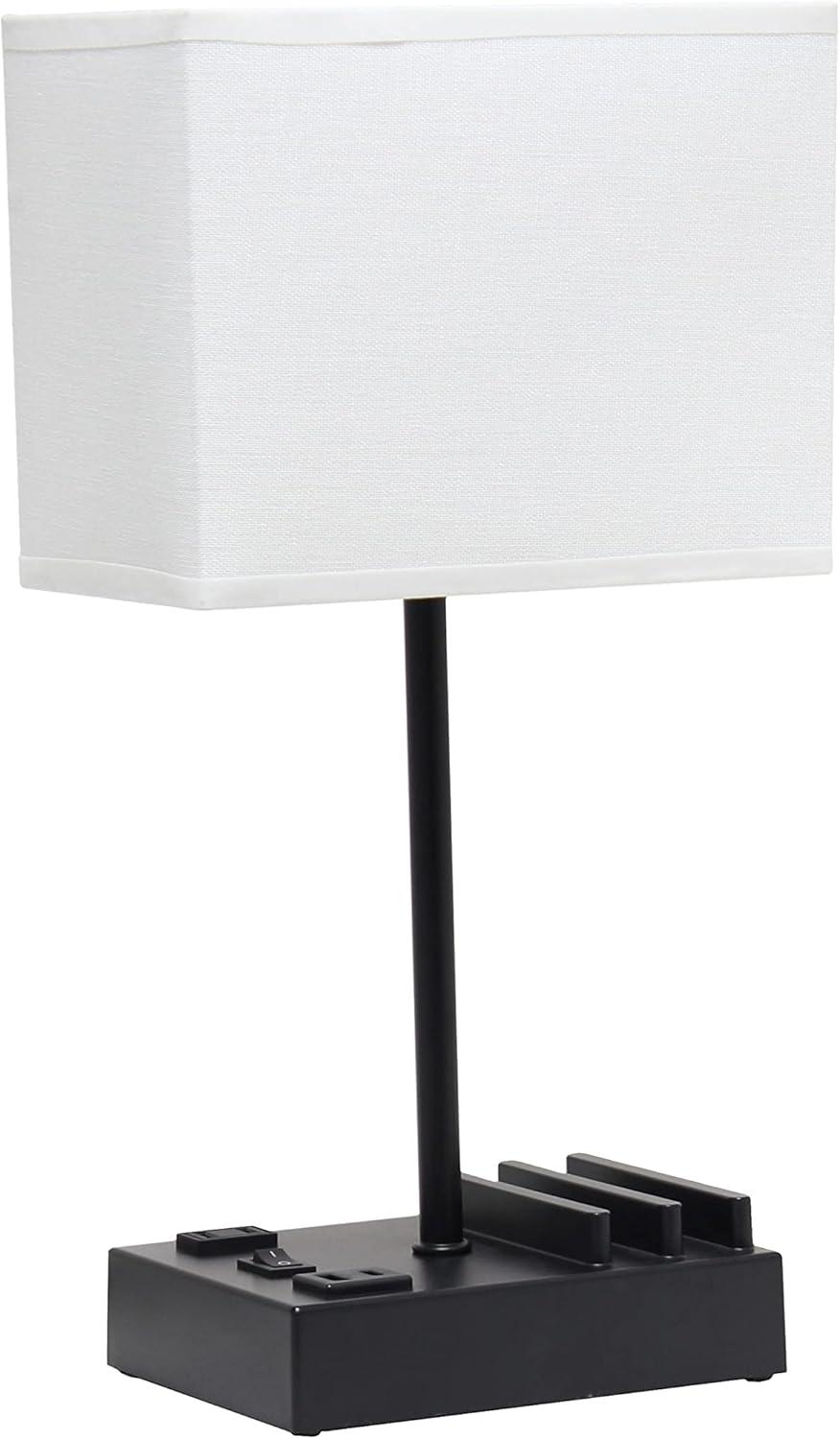 15.3" Tall Modern Rectangular Bedside Table Desk Lamp with 2 USB Ports and Charging Outlet - Simple Designs