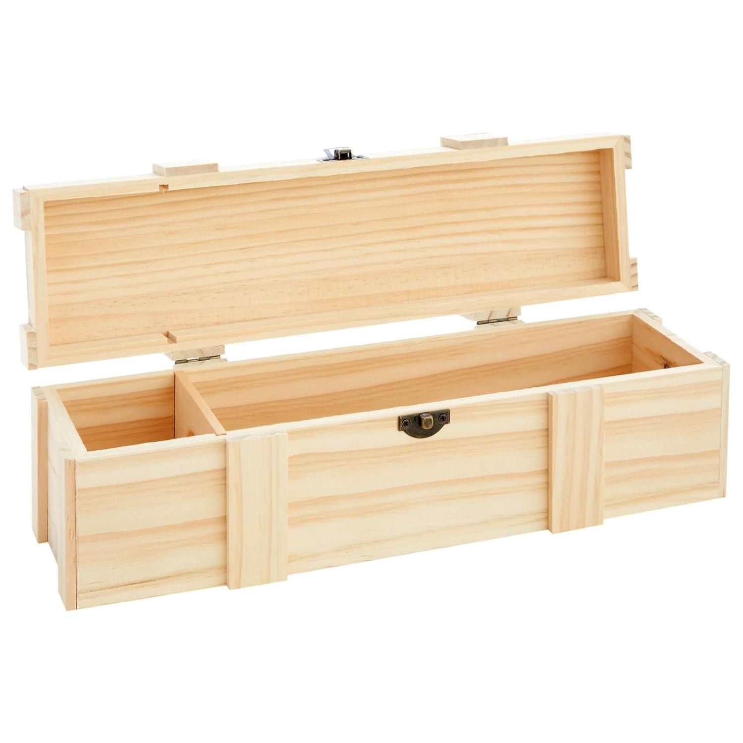 Juvale Wooden Wine Box for Split or Demi Wine Bottles, Single Wine Gift Box with Clasp for Birthday Party Gifts, Housewarming, Wedding, Anniversary (13.8x3.9x3.9 in)