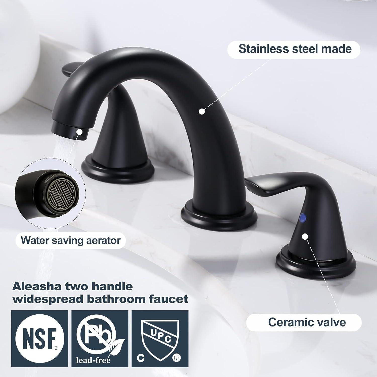 Aleasha Widespread Bathroom Sink Faucet, 3 Hole Faucet With Pop-Up Drain