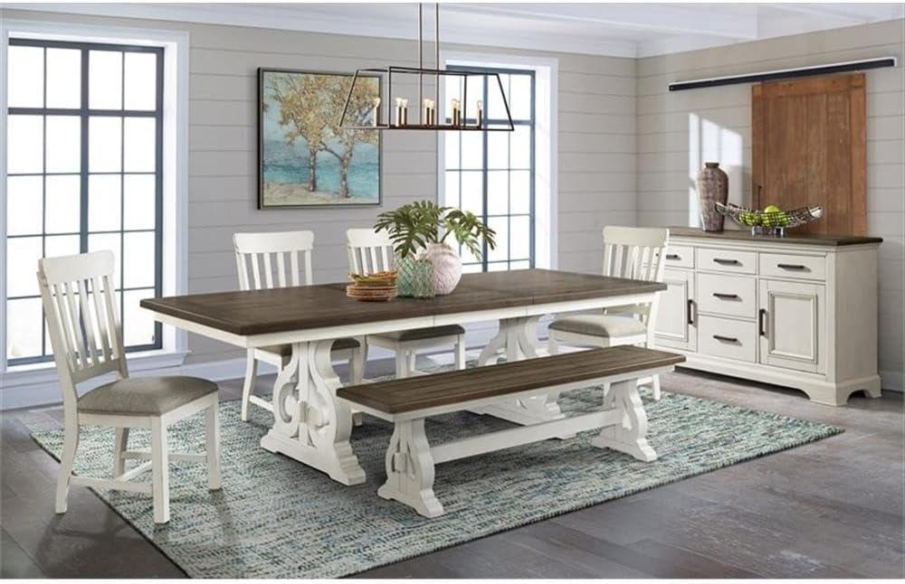 Rustic White and Oak Extendable Trestle Dining Table