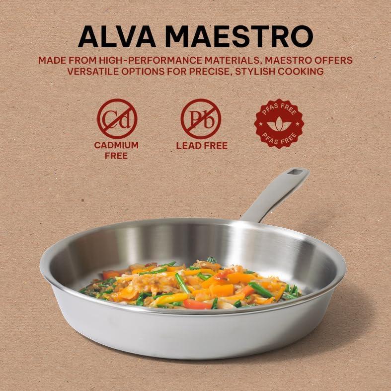 Alva Cookware Maestro 5-Ply Stainless Steel Frying Pan, Durable Induction Pan, Non Toxic Cookware, Stay Cool Handle