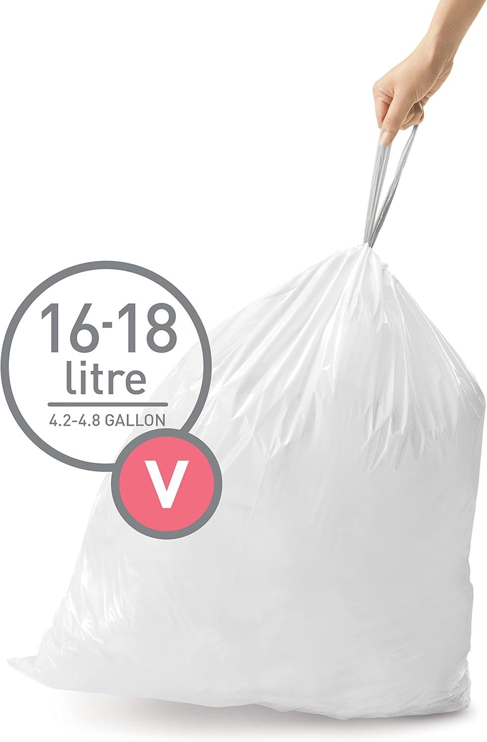 simplehuman 16-18L Code V Custom Fit Bathroom Trash Bag Liners 3 Quick-Dispense Packs - 60ct: Plastic, Drawstring, White