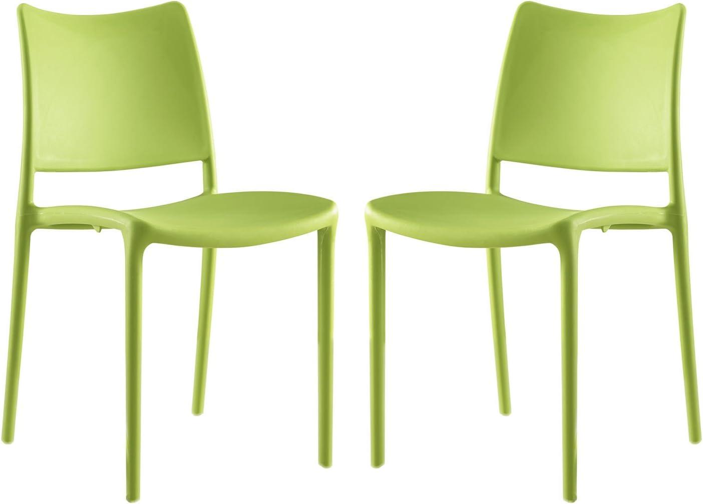 Modern Minimalist Stackable Green Plastic Side Chair Set of 2