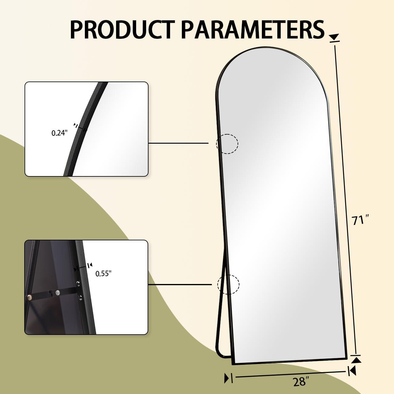 BEAUTYPEAK 71"x 26" Oversized Full Length Mirror Arch Standing Floor Mirror Full Body Mirror, Black