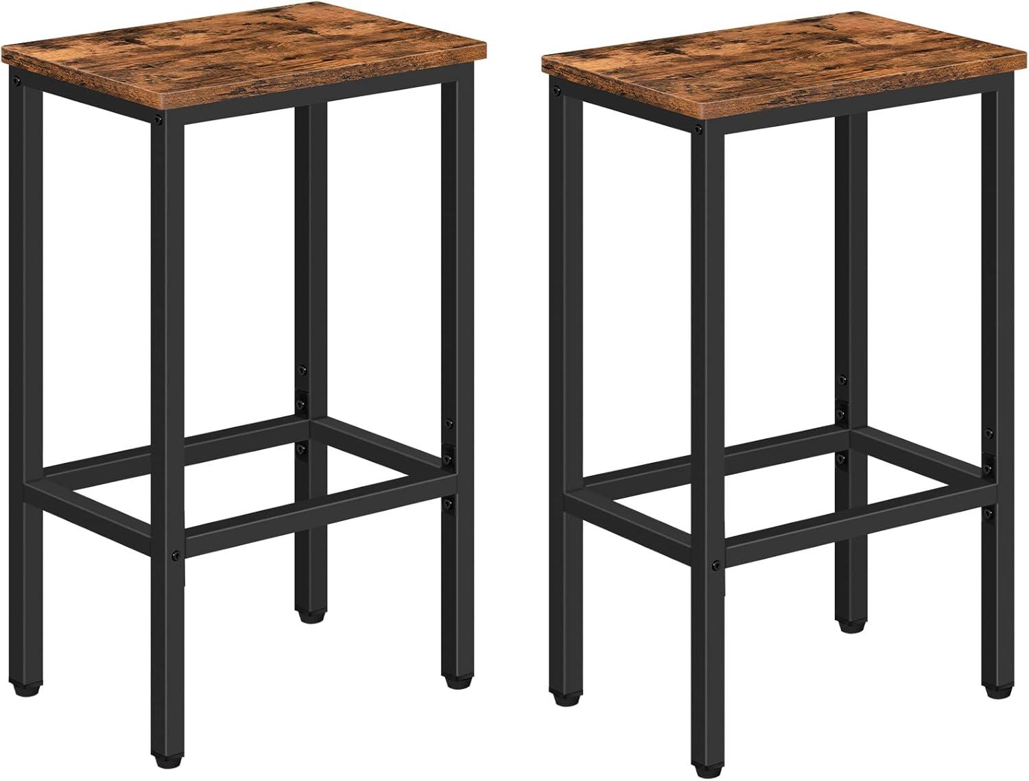 VASAGLE Bar Stools, Set of 2 Bar Chairs, Kitchen Breakfast Bar Stools with Footrest, Industrial in Living Room, Party Room, Rustic Brown and Black