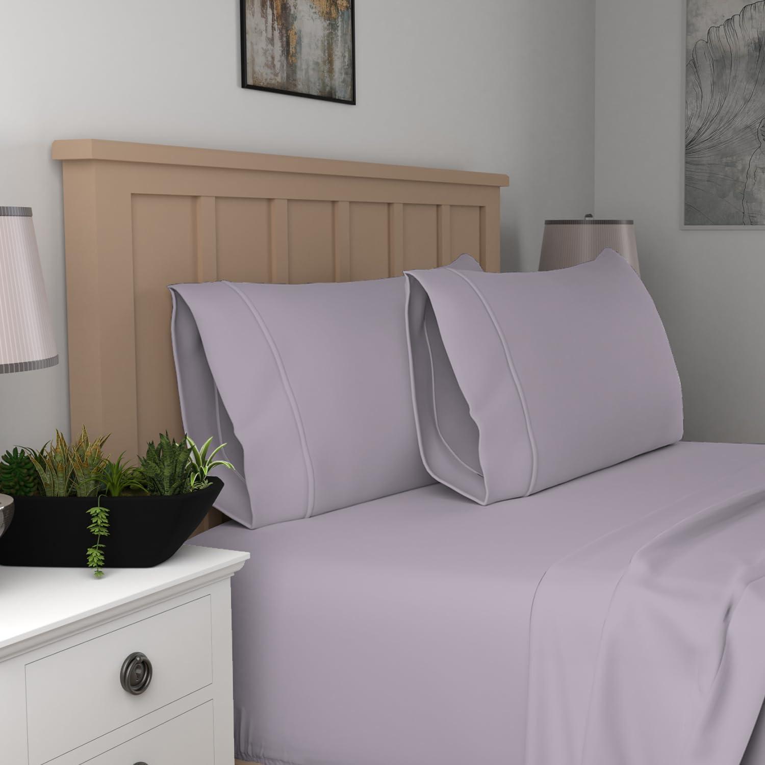 100% Organic Cotton Standard Percale Pillowcases, 300 Thread Count Breathable, Super Soft, & Cozy 2-Piece Set Lavender by Purity Home