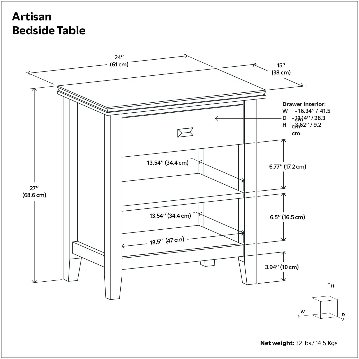 Simpli Home Artisan 24"W Solid Wood Nightstand with Drawer and Shelves