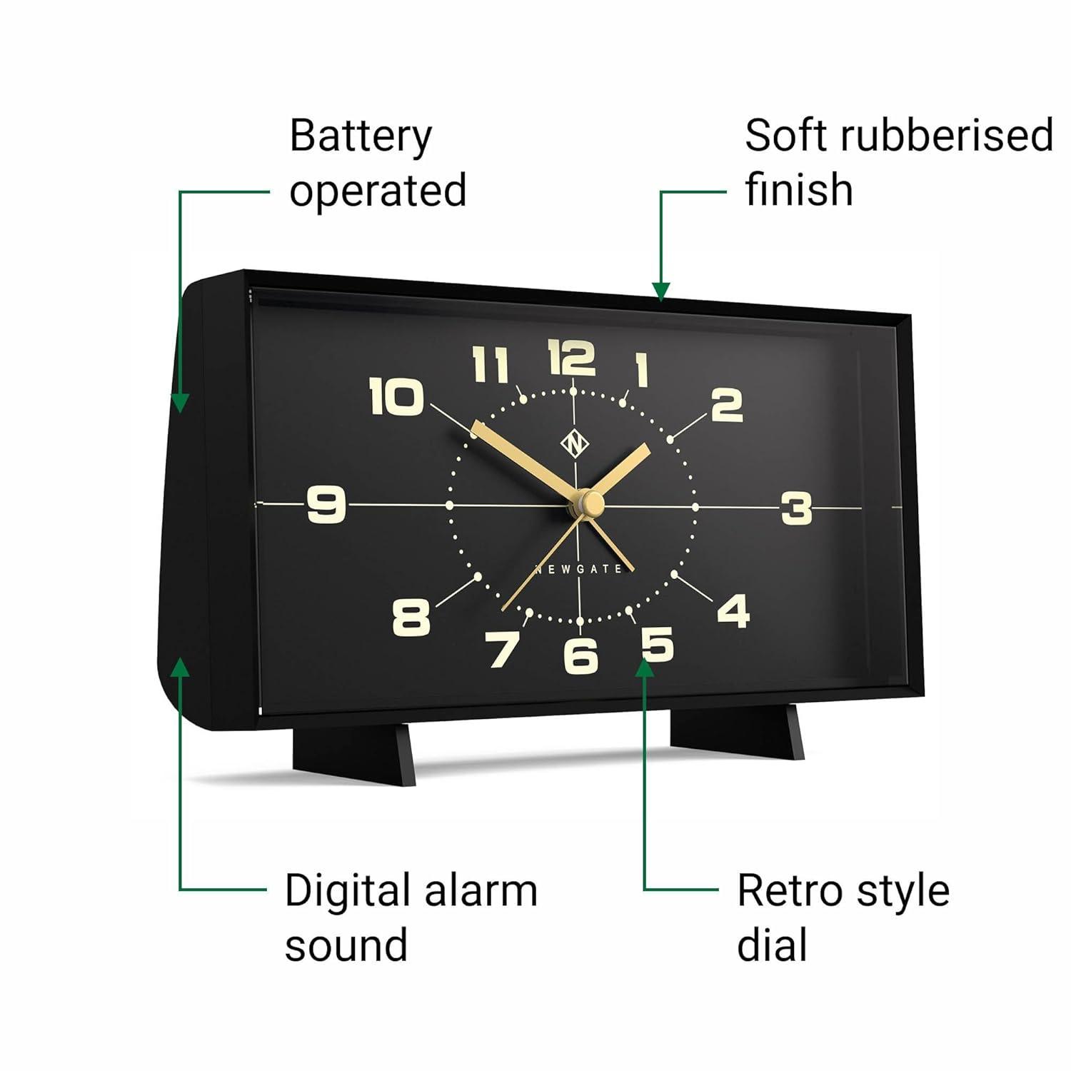 Black Rectangular Acrylic Retro Alarm Clock with Silent Sweep