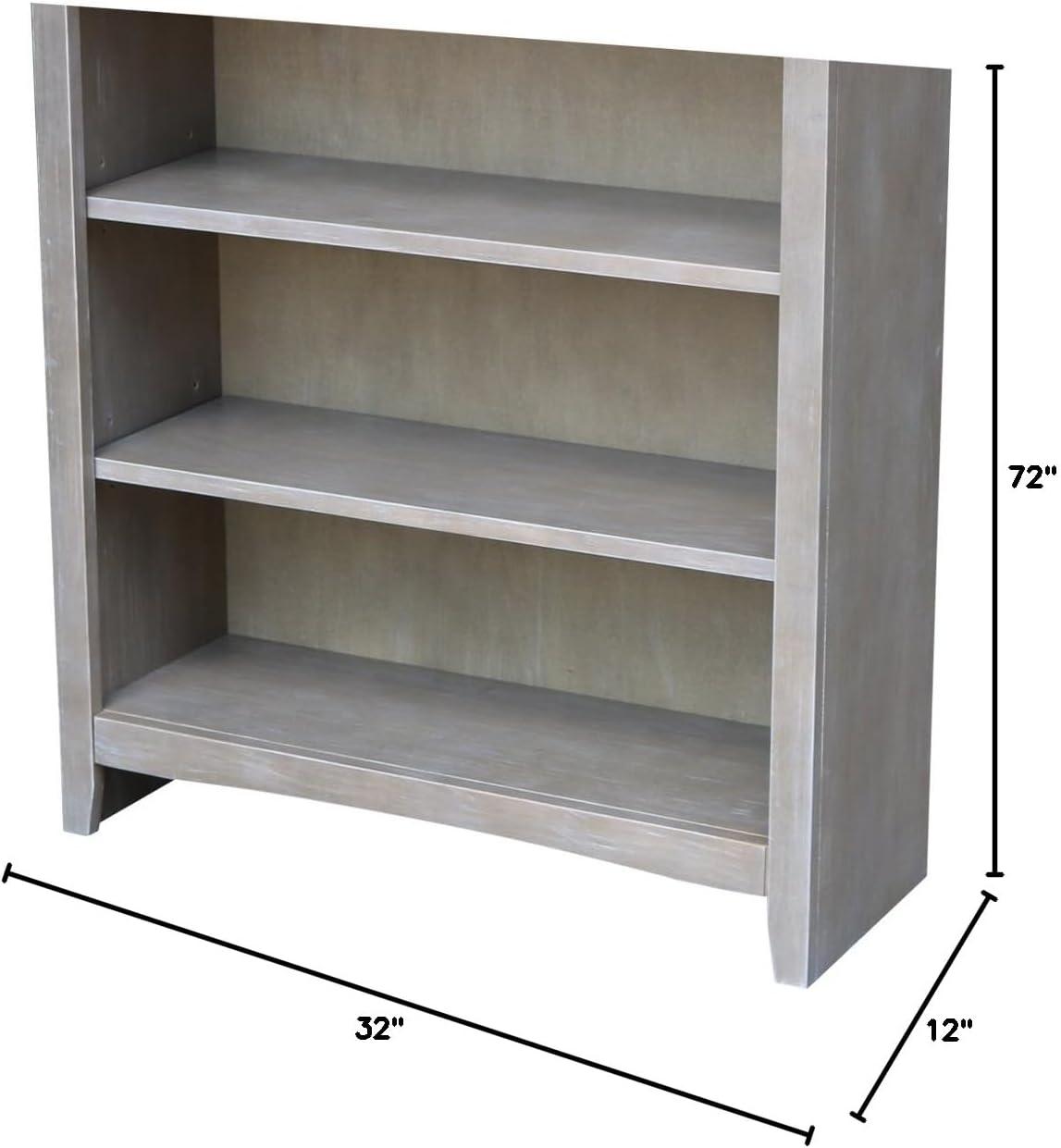 72" Gray Solid Wood Adjustable Shaker Bookcase