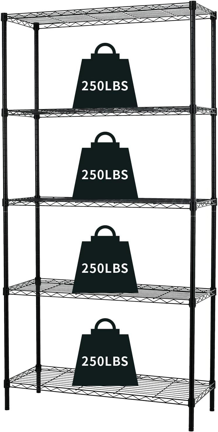 NiamVelo 5-Tier Wire Storage Shelves, Black