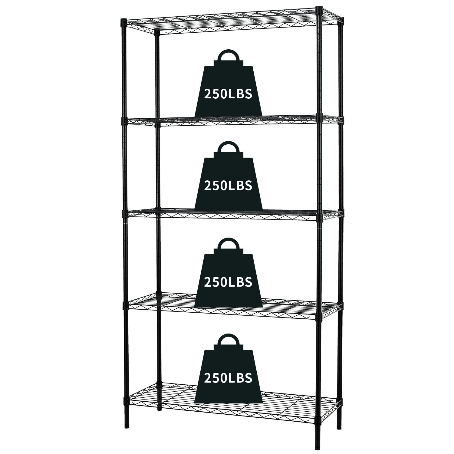NiamVelo 5-Tier Wire Storage Shelves, Black