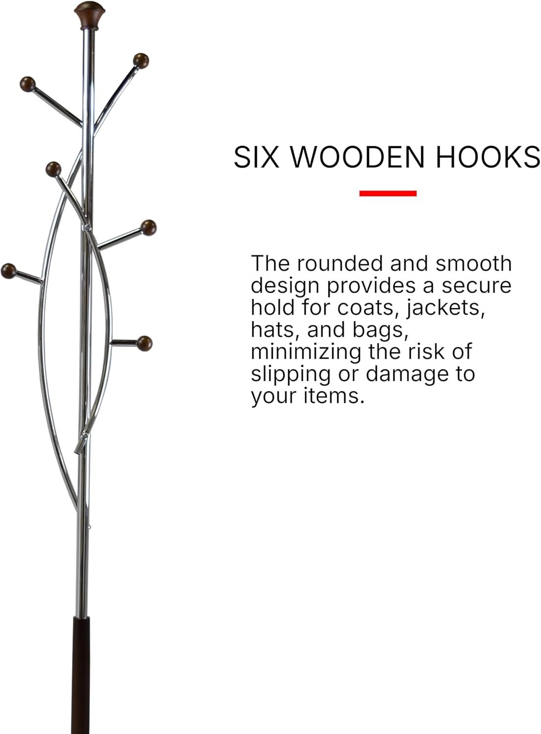 Proman Products Silver Tree Coat Rack Walnut: Metal Frame, 7 Hooks, 68" Tall, Freestanding Design