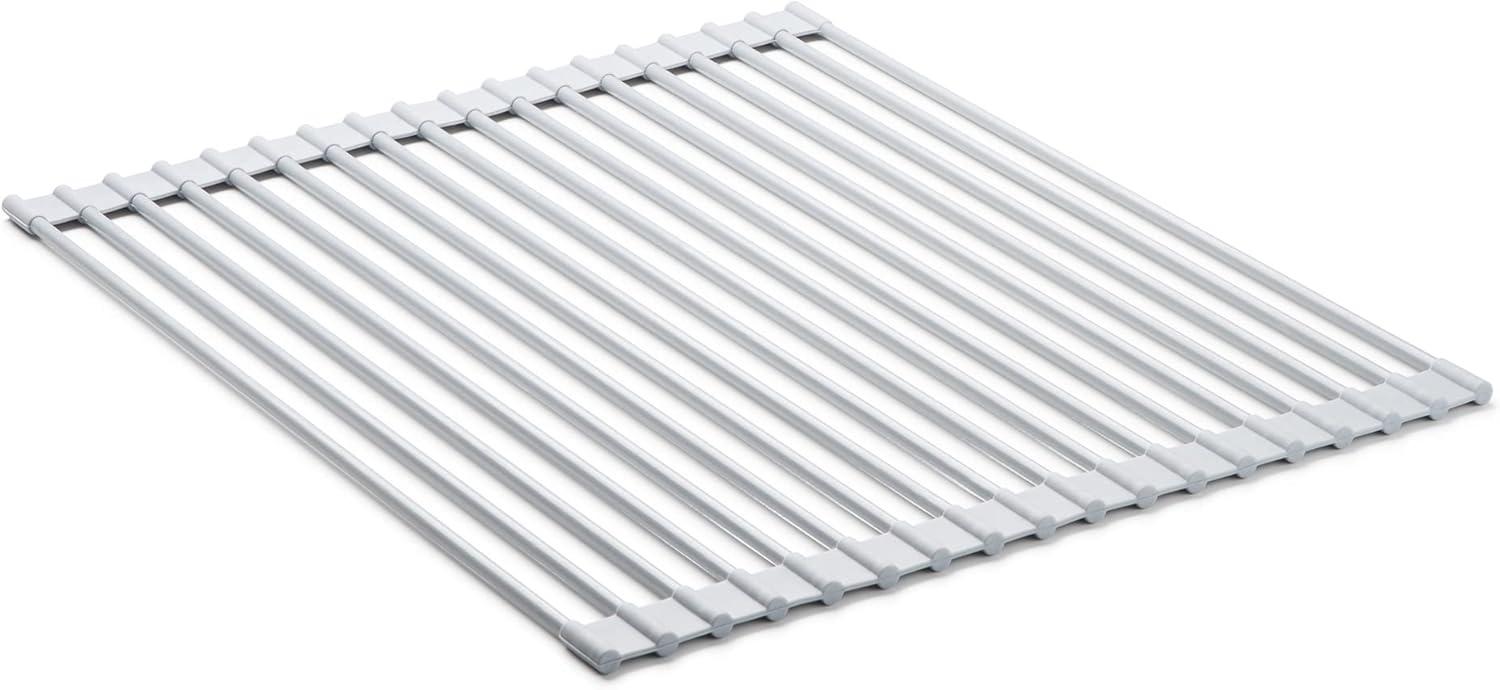 White and Stainless Steel Roll-Up Over-Sink Dish Drying Rack