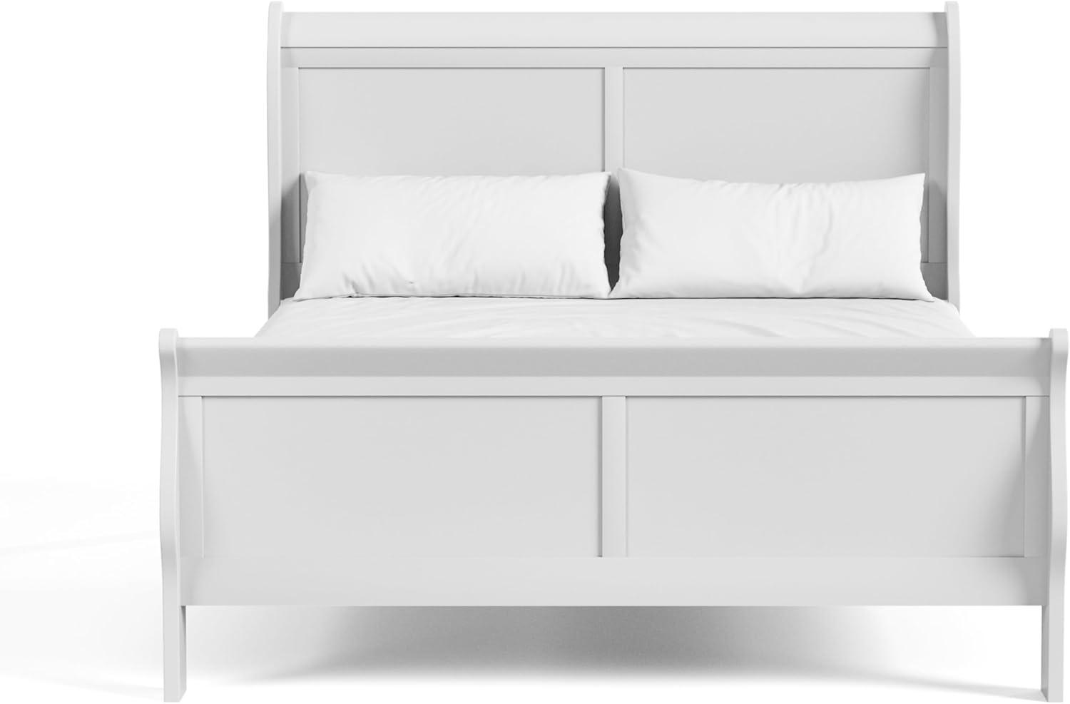 Burkhart White Queen Wood Frame Sleigh Bed with Slat Kit