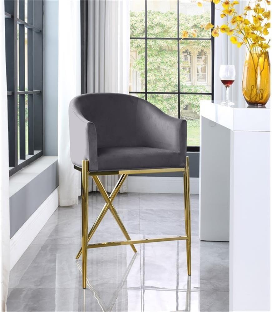 Meridian Furniture Xavier Gray Velvet Counter Stool with Gold Metal Legs