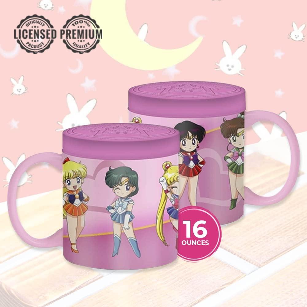 Just Funky Sailor Moon Sailor Scouts 16 Ounce Ceramic Mug with Lid