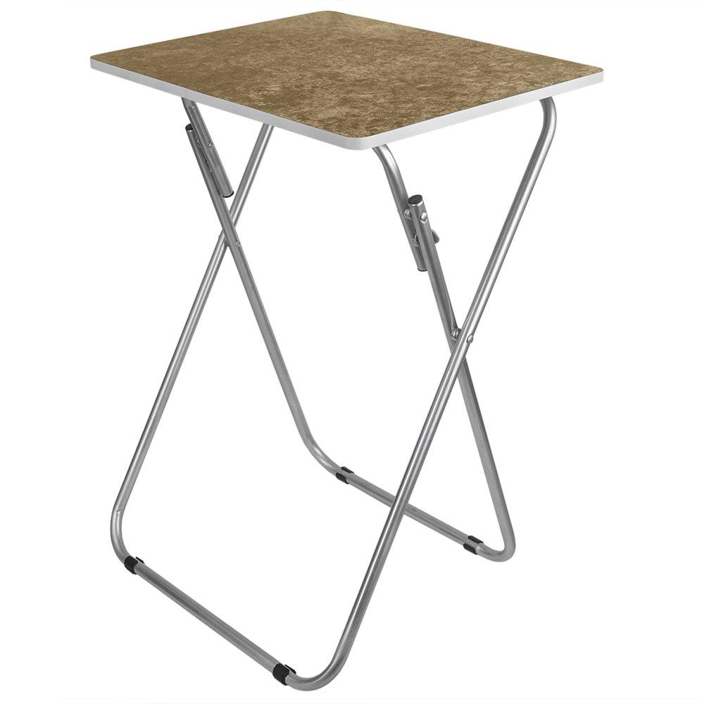 Home Basics Folding TV Tray Table Large Surface Area with Brown Marble Like Design | Tubular Steel Frame | Easy Storage | Engineered Wood Smooth Surface