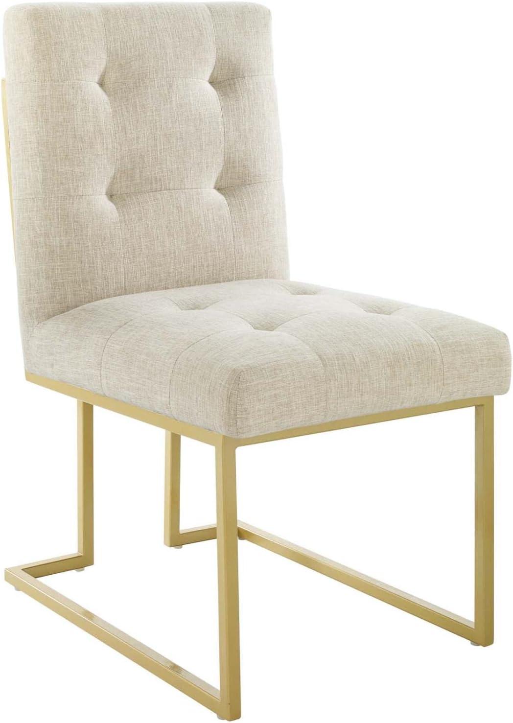 Modway Privy 18.5" Stainless Steel Polyester Dining Accent Chair in Gold/Beige