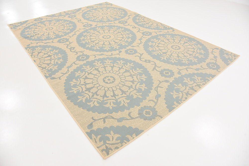Unique Loom Outdoor Botanical Collection Area Rug - Medallion (7' 1" x 10' Rectangle Aqua/Beige)