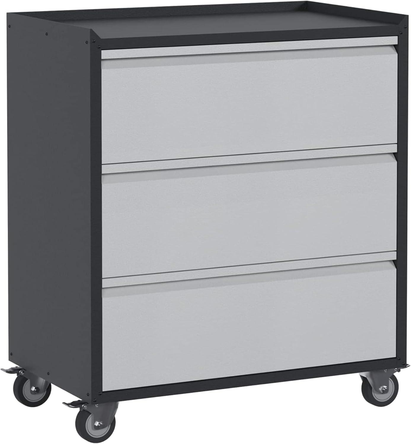 AOBABO Steel Wheeled Lockable Tool Box Supply Cabinet Organizer with Adjustable Storage Shelves for Homes, Offices, and Garages, Black