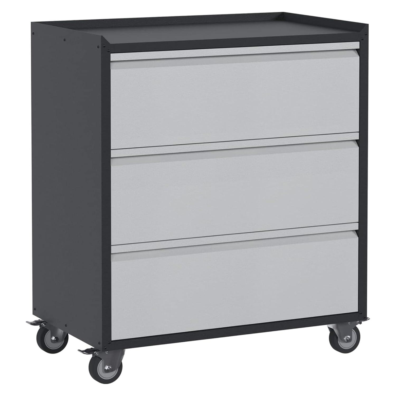 AOBABO Steel Wheeled Lockable Tool Box Supply Cabinet Organizer with Adjustable Storage Shelves for Homes, Offices, and Garages, Black