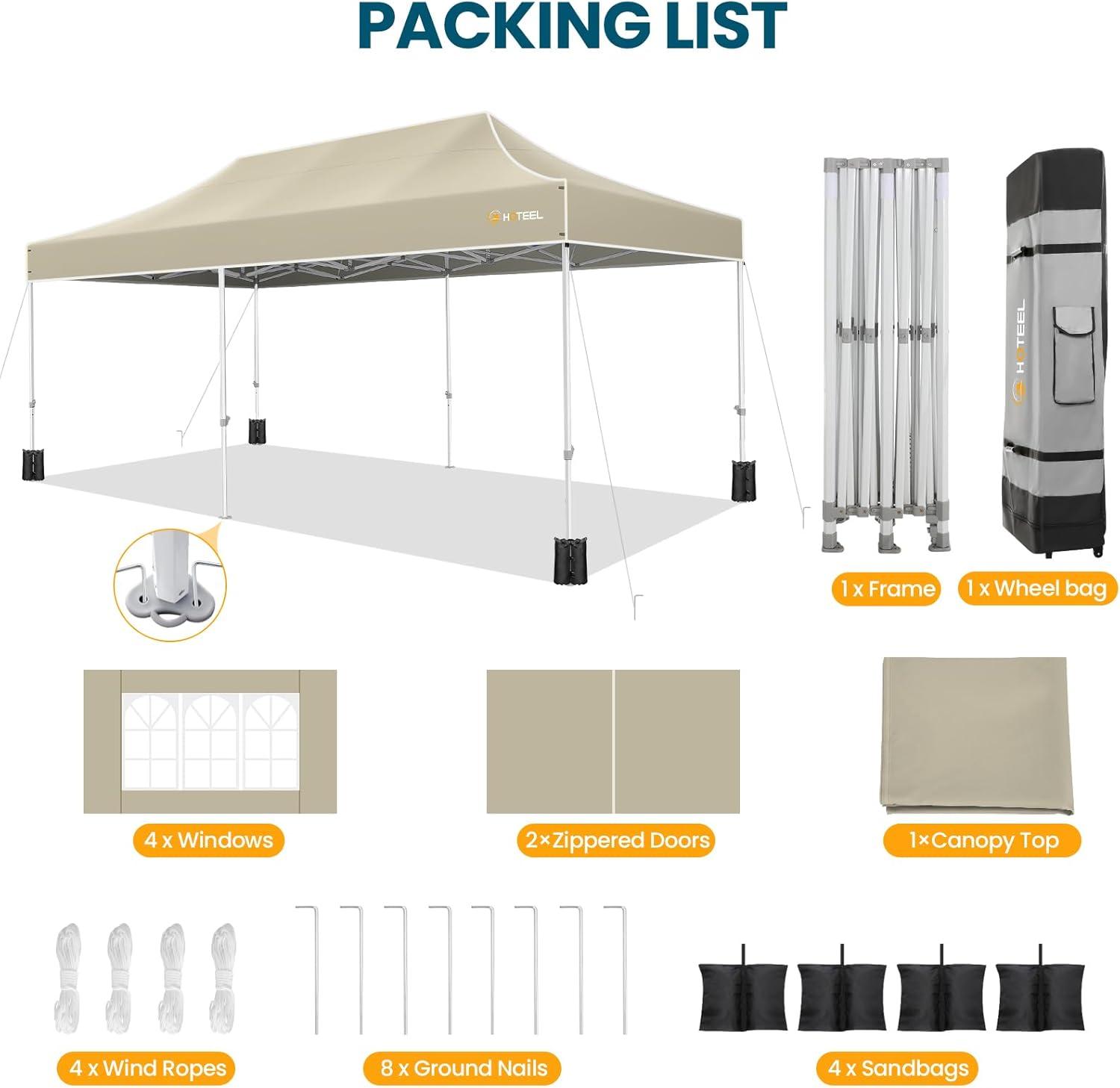 HOTEEL 10'Wx20'D Heavy Duty Pop up Canopy Tent with 6 sidewalls Easy Up Commercial Outdoor