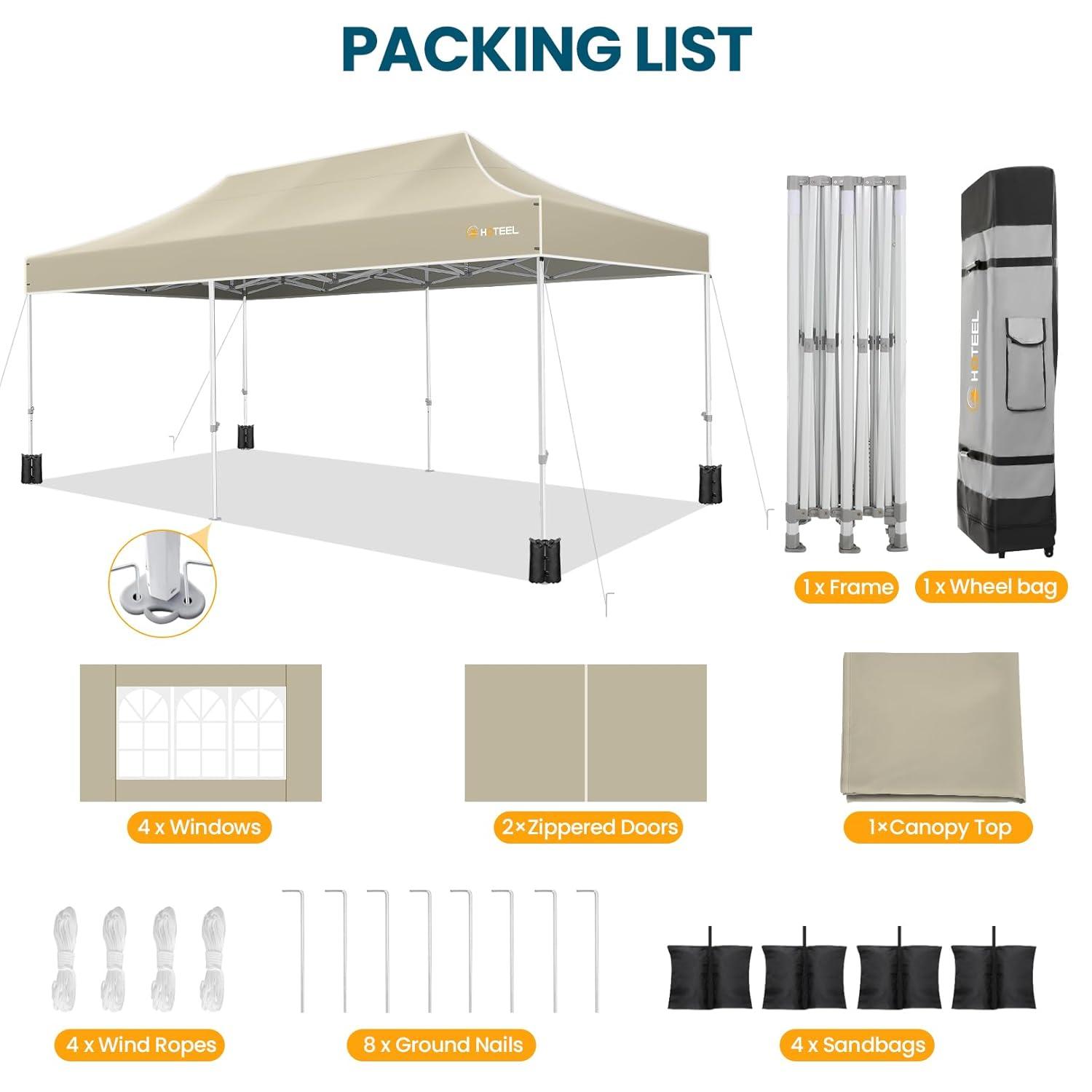 HOTEEL 10'Wx20'D Heavy Duty Pop up Canopy Tent with 6 sidewalls Easy Up Commercial Outdoor